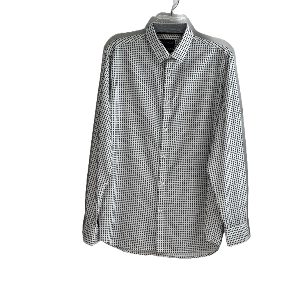 Gino Pompeii Black Label Men's Long Sleeved Dotted Fabric Button Up Shirt Large
